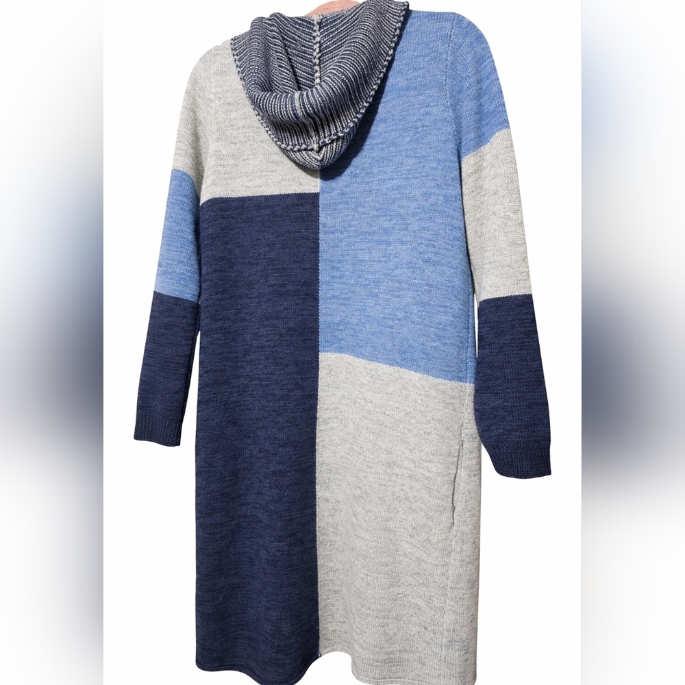 FDJ Cozy Color Block Womens Knit Cardigan With Hood Sz Medium - Picture 2 of 8